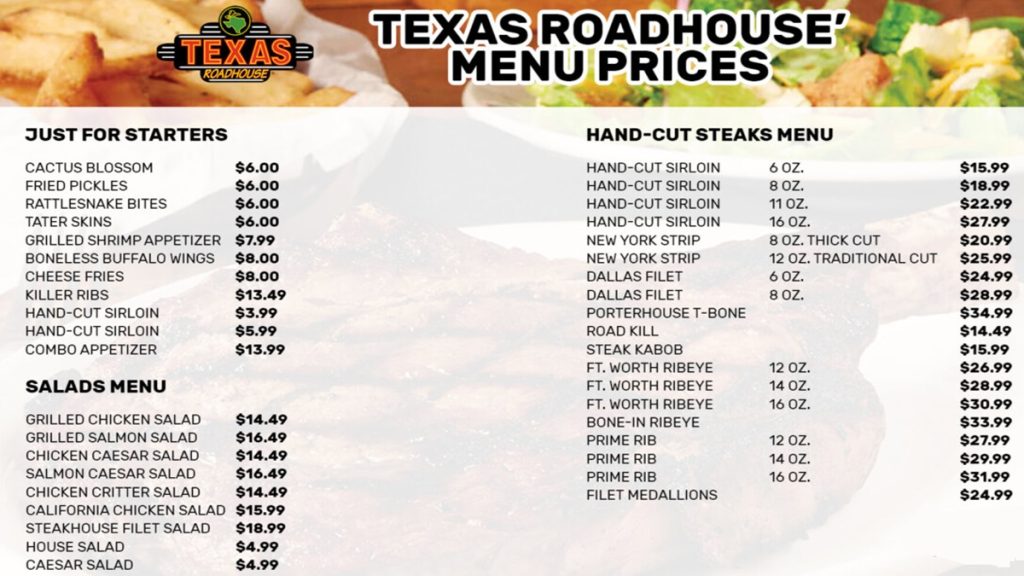 Texas Roadhouse menu with prices
